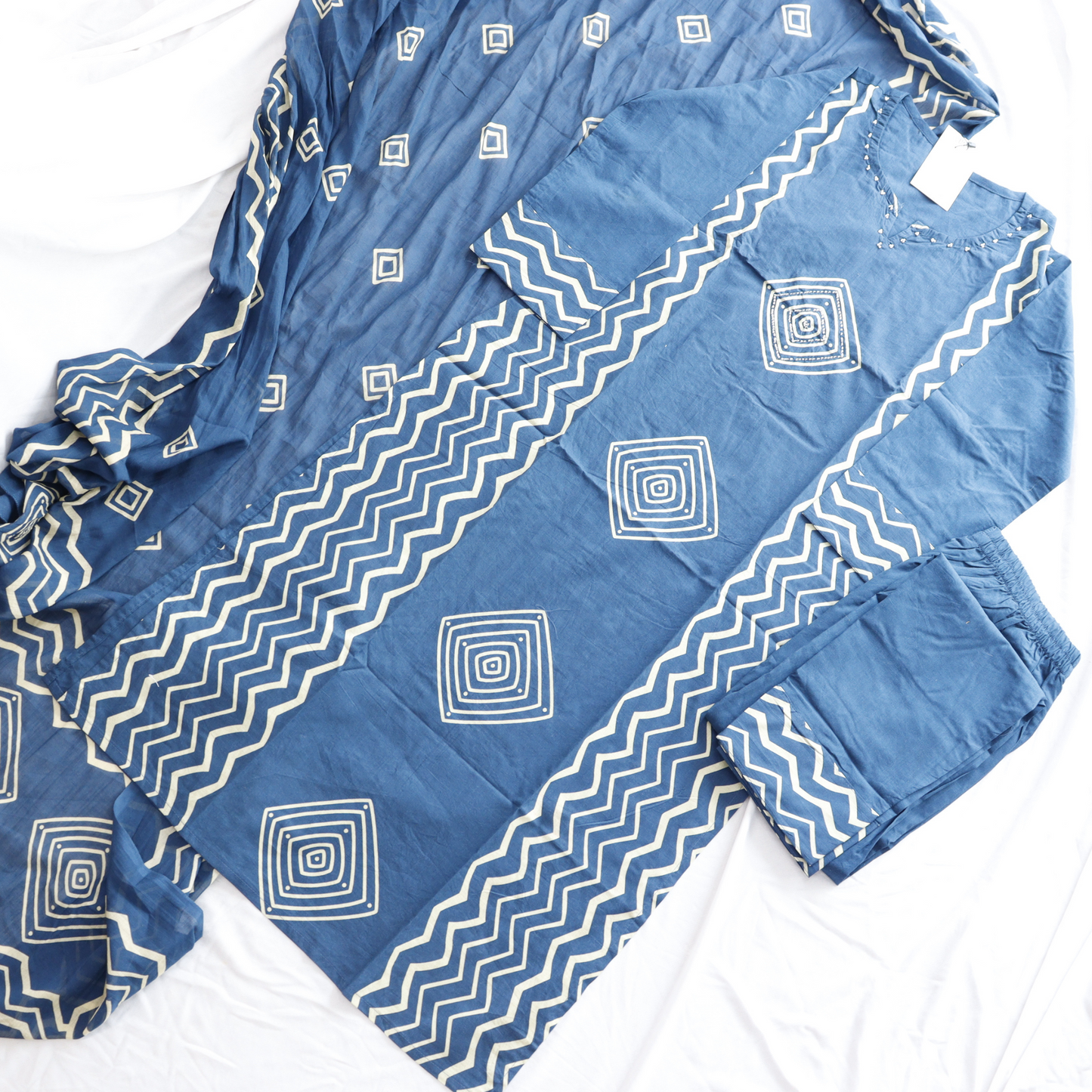 Blue Beads Work Suit Set
