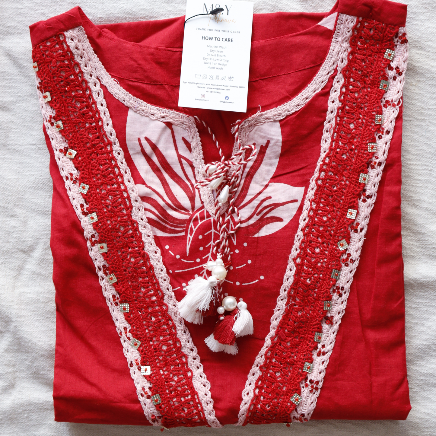 Red Mulmul Cotton Semi Palazzo Set