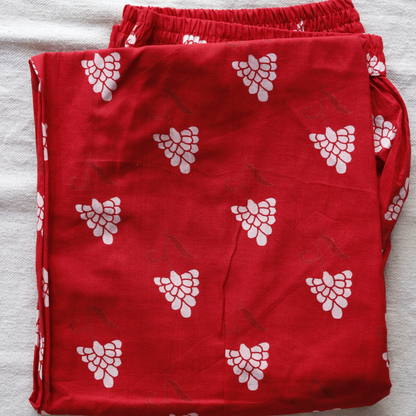 Red Mulmul Cotton Semi Palazzo Set