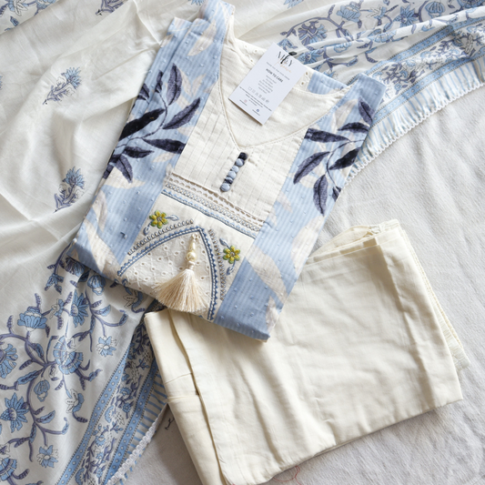 Cream Mulmul Cotton Suit Set