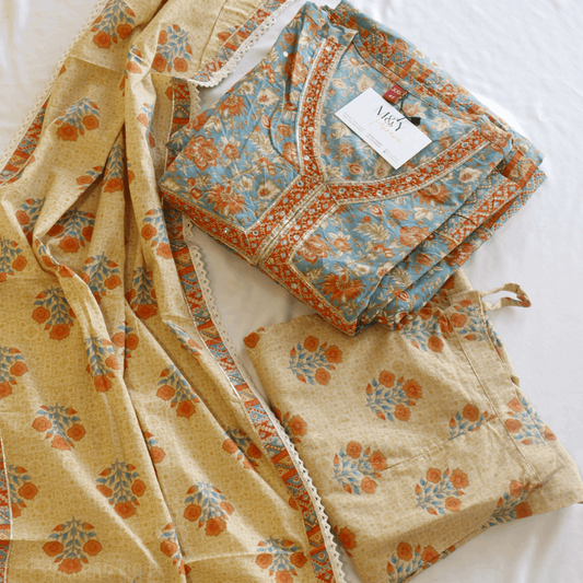Alia Cut Floral Print Cotton Suit Set - M&Y Pehnava