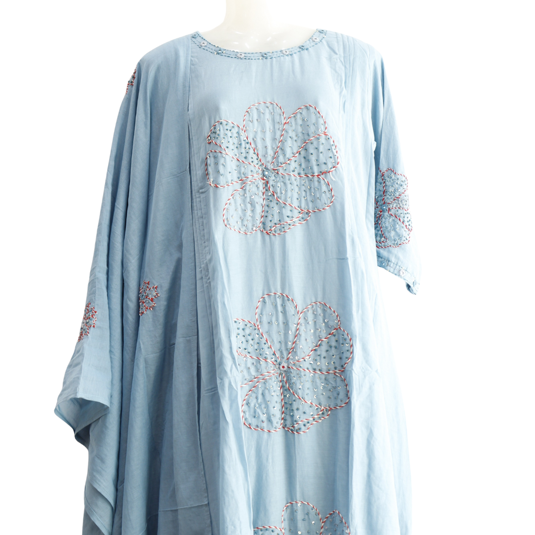 Mul Chanderi Sky Blue Knot Stitch Suit Set - Buy Online | M&Y Pehnava