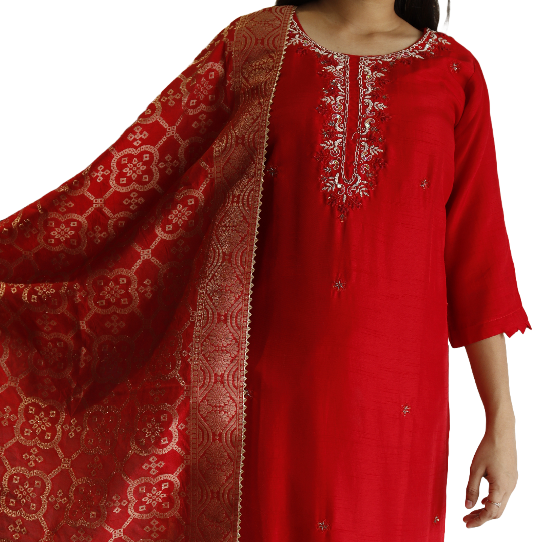 Red Embroidered Suit Set