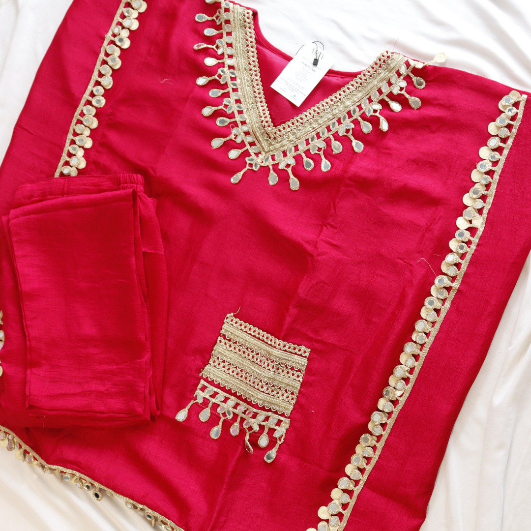 Hot Pink Kaftan Mirror Work Co-Ord Set