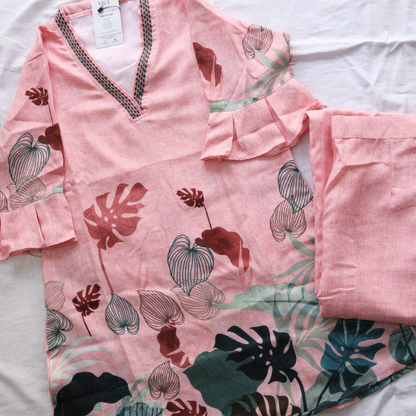 Pink V-Neck Co-Ord Set