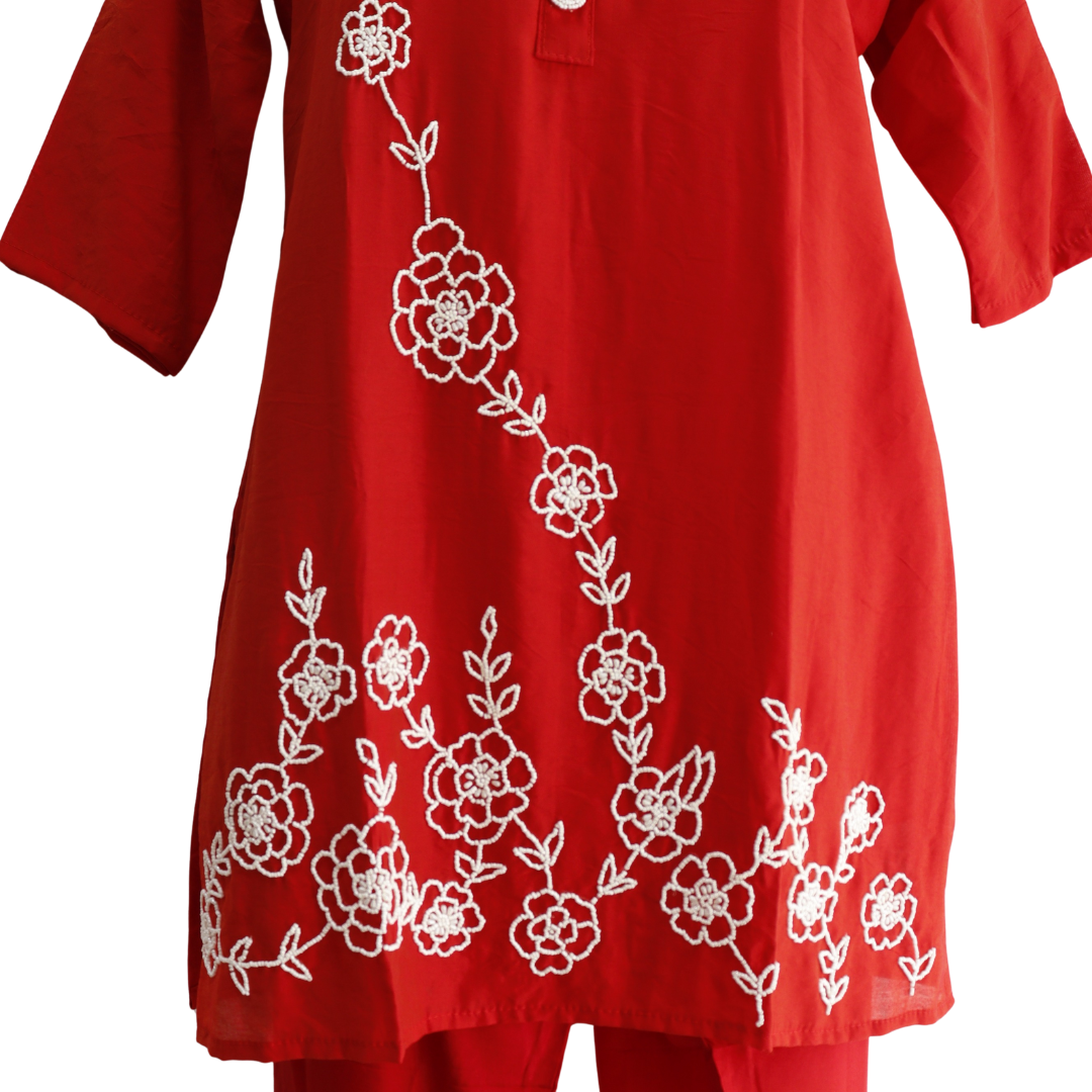 Hand Work Cheery Red Silk Co-Ord Set for Festivals – Buy Online | M&Y Pehnava