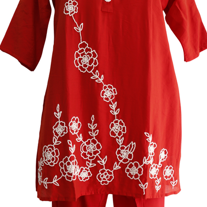Hand Work Cheery Red Silk Co-Ord Set for Festivals – Buy Online | M&Y Pehnava