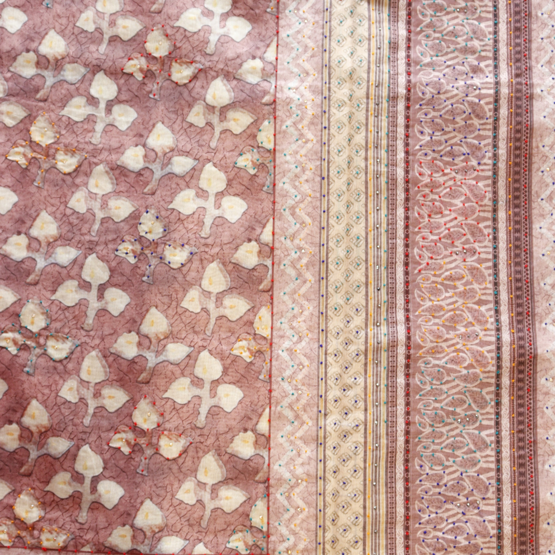 Linen Kalamkari Knot Stitch Saree