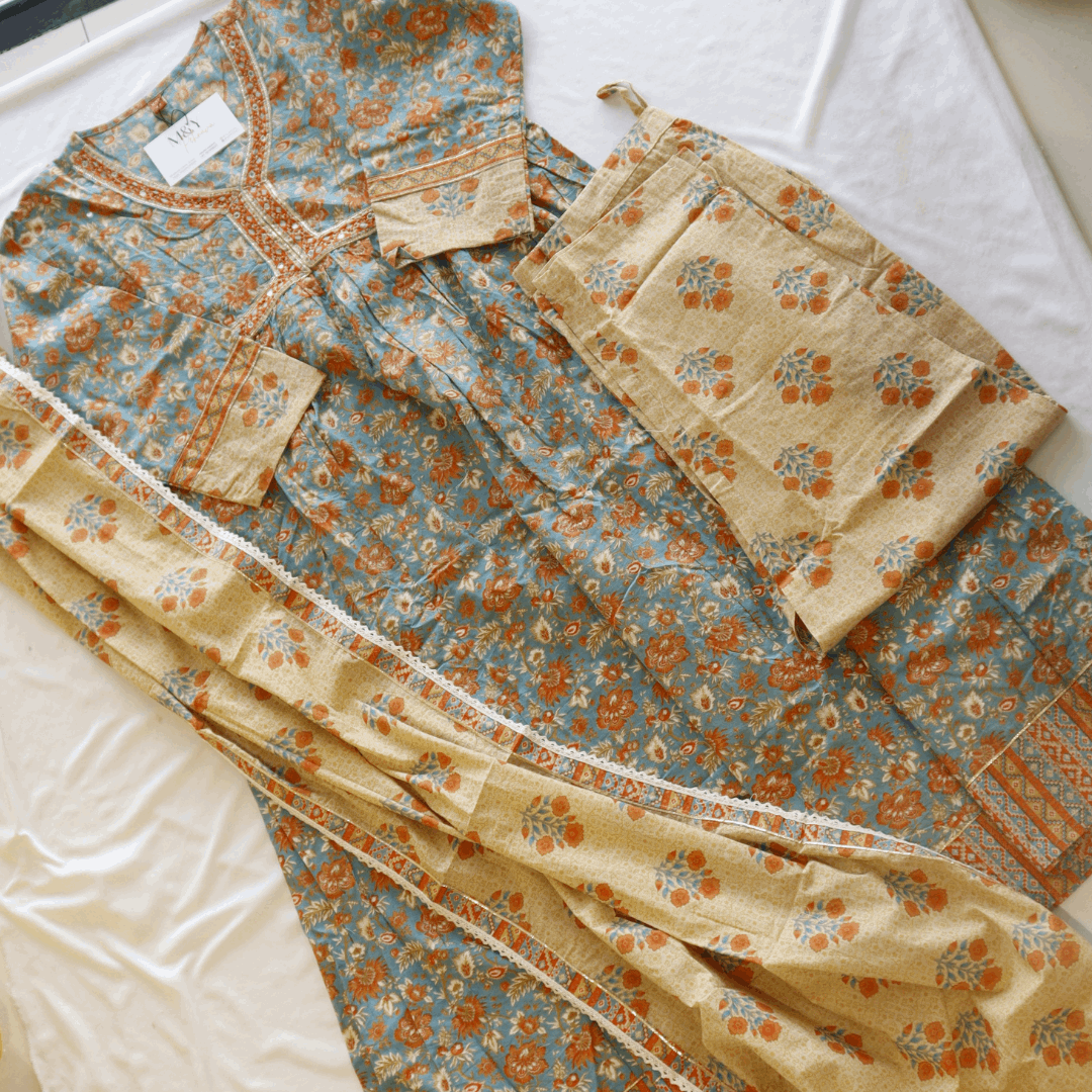 Alia Cut Floral Print Cotton Suit Set - M&Y Pehnava