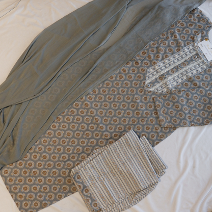 Grey Pure Cotton Printed Suit Set