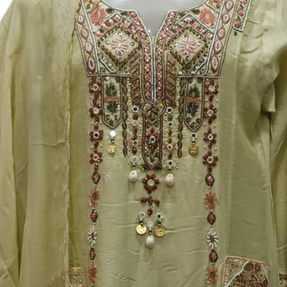 Hand Work Pista Beads Tissue Suit Set - Buy Online | M&Y Pehnava