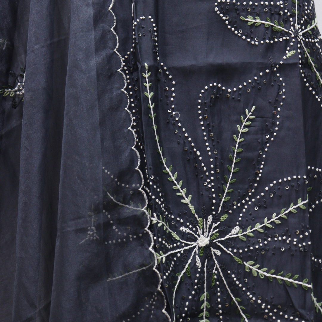 Grey Knot Stitch Silk Suit Set for Women | M&Y Pehnava
