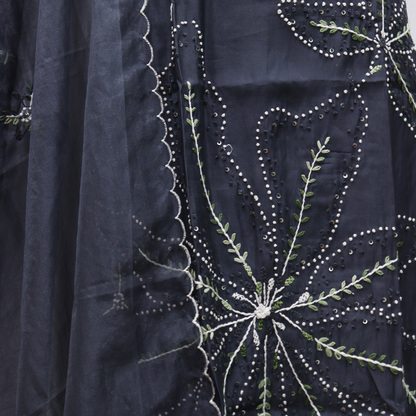 Grey Knot Stitch Silk Suit Set for Women | M&Y Pehnava