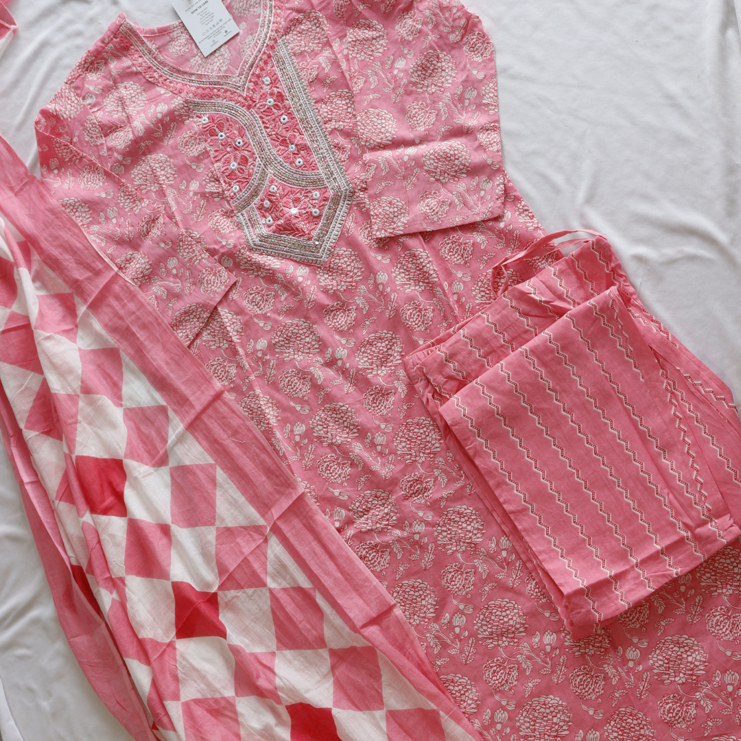 Baby Pink Pure Cotton Suit Set