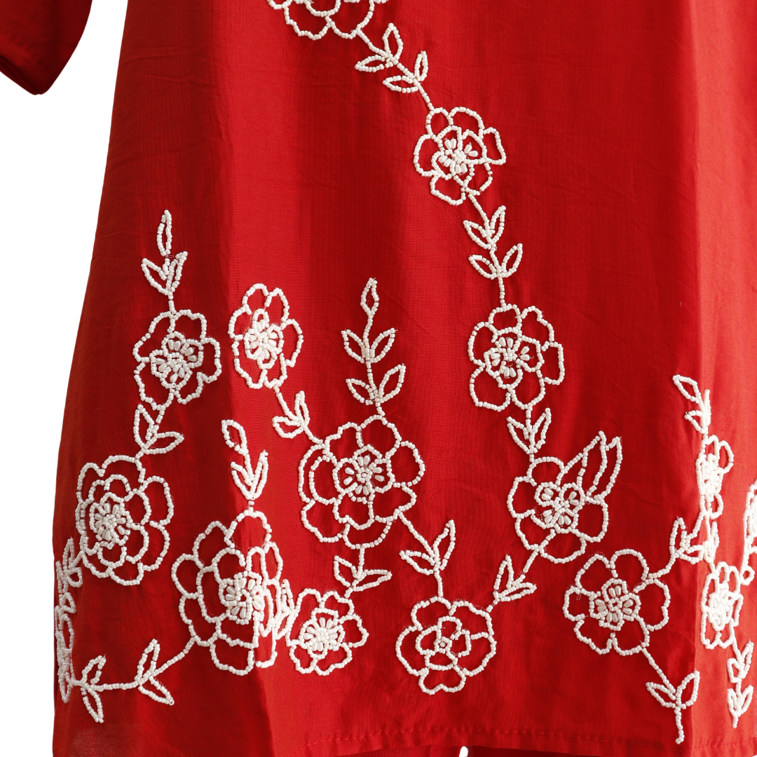 Hand Work Cheery Red Silk Co-Ord Set for Festivals – Buy Online | M&Y Pehnava
