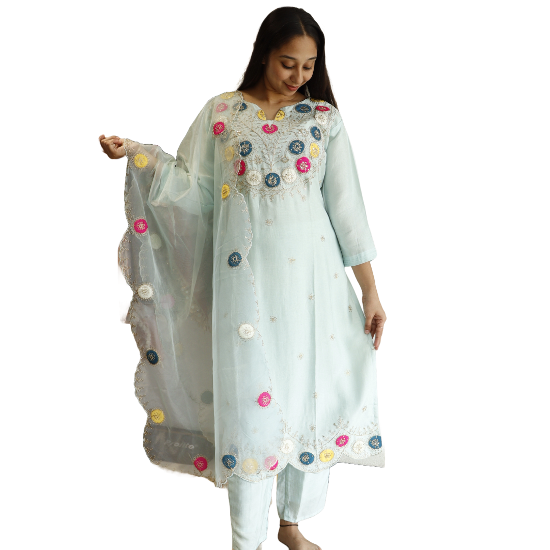 Powder Blue Cutwork Suit Set