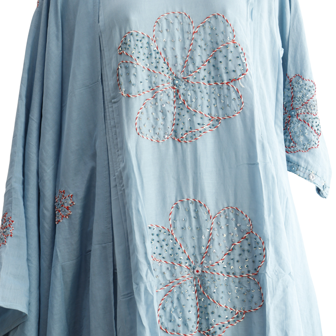 Mul Chanderi Sky Blue Knot Stitch Suit Set - Buy Online | M&Y Pehnava
