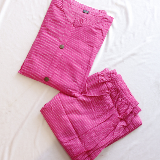 Pink Kantha Work Cotton Co-Ord Set