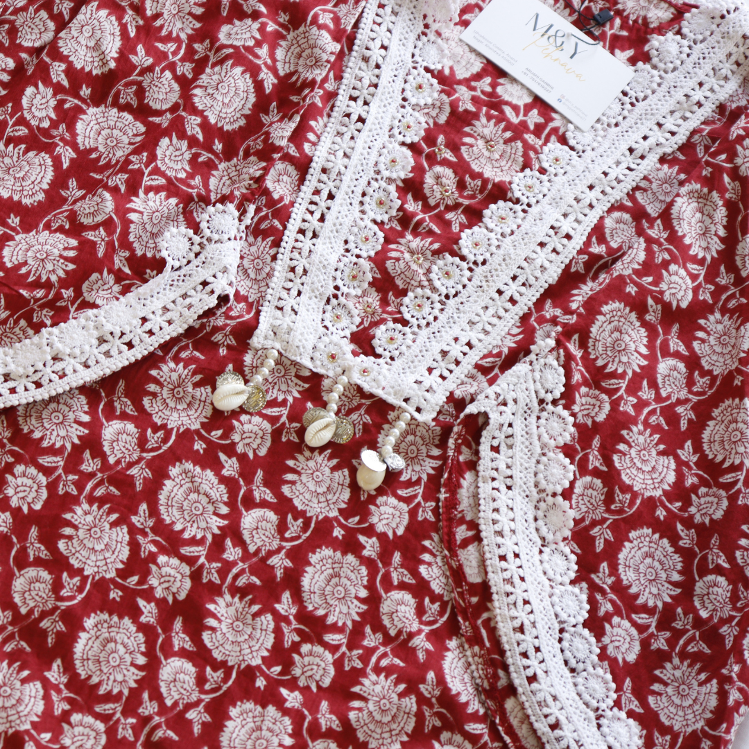 Red White Pakistani Cotton Suit Set - M&Y Pehnava