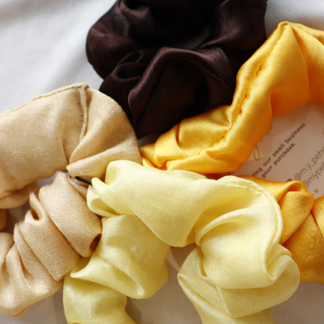 Shades Of Brown & Yellow - Set Of 4 Scrunchies