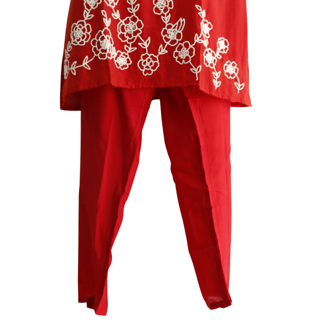 Hand Work Cheery Red Silk Co-Ord Set for Festivals – Buy Online | M&Y Pehnava