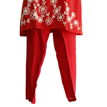 Hand Work Cheery Red Silk Co-Ord Set for Festivals – Buy Online | M&Y Pehnava