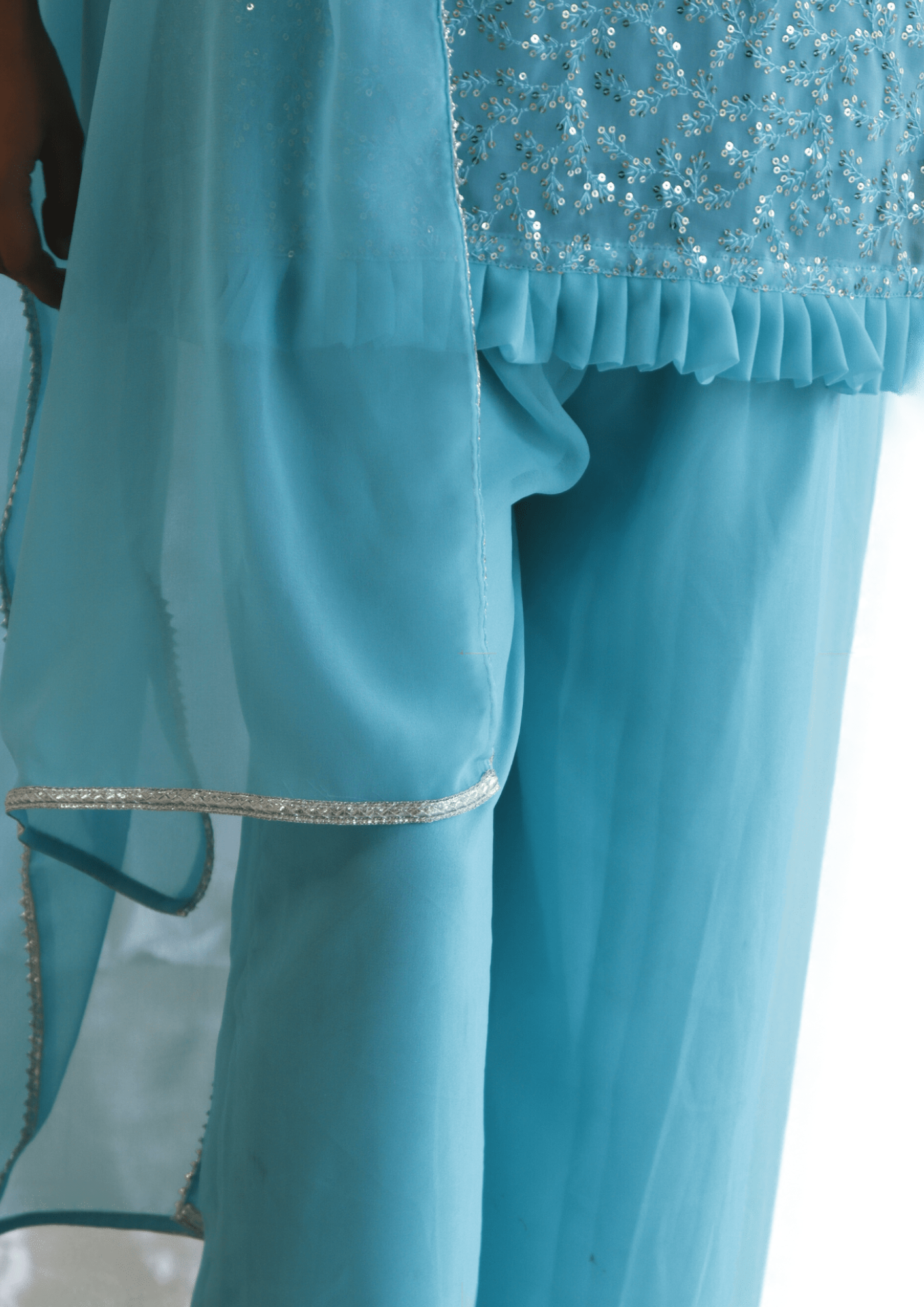 Sky Blue Sequin Work Suit Set - M&Y Pehnava