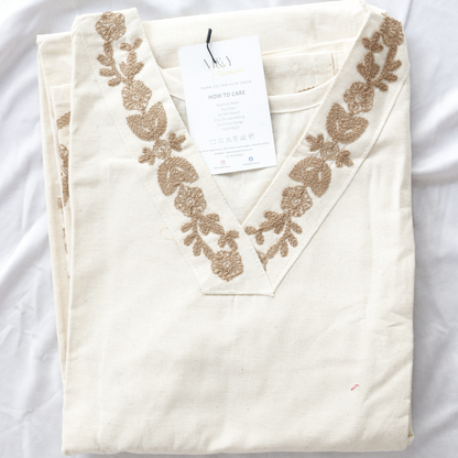 Cream Embroidered Co-Ord Set