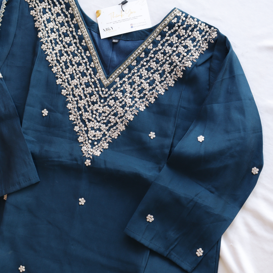 Navy Blue Beads Calcutta Work Suit Set