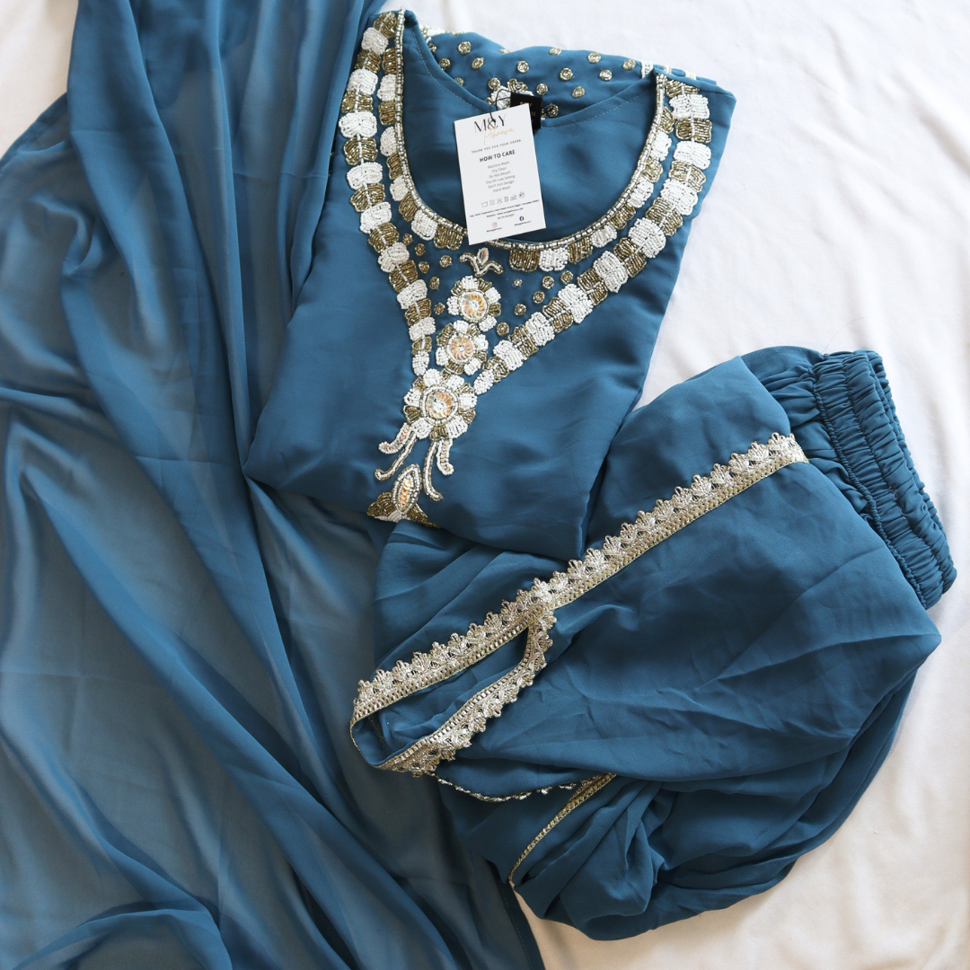 Teal Blue Party Wear Dhoti Suit Set