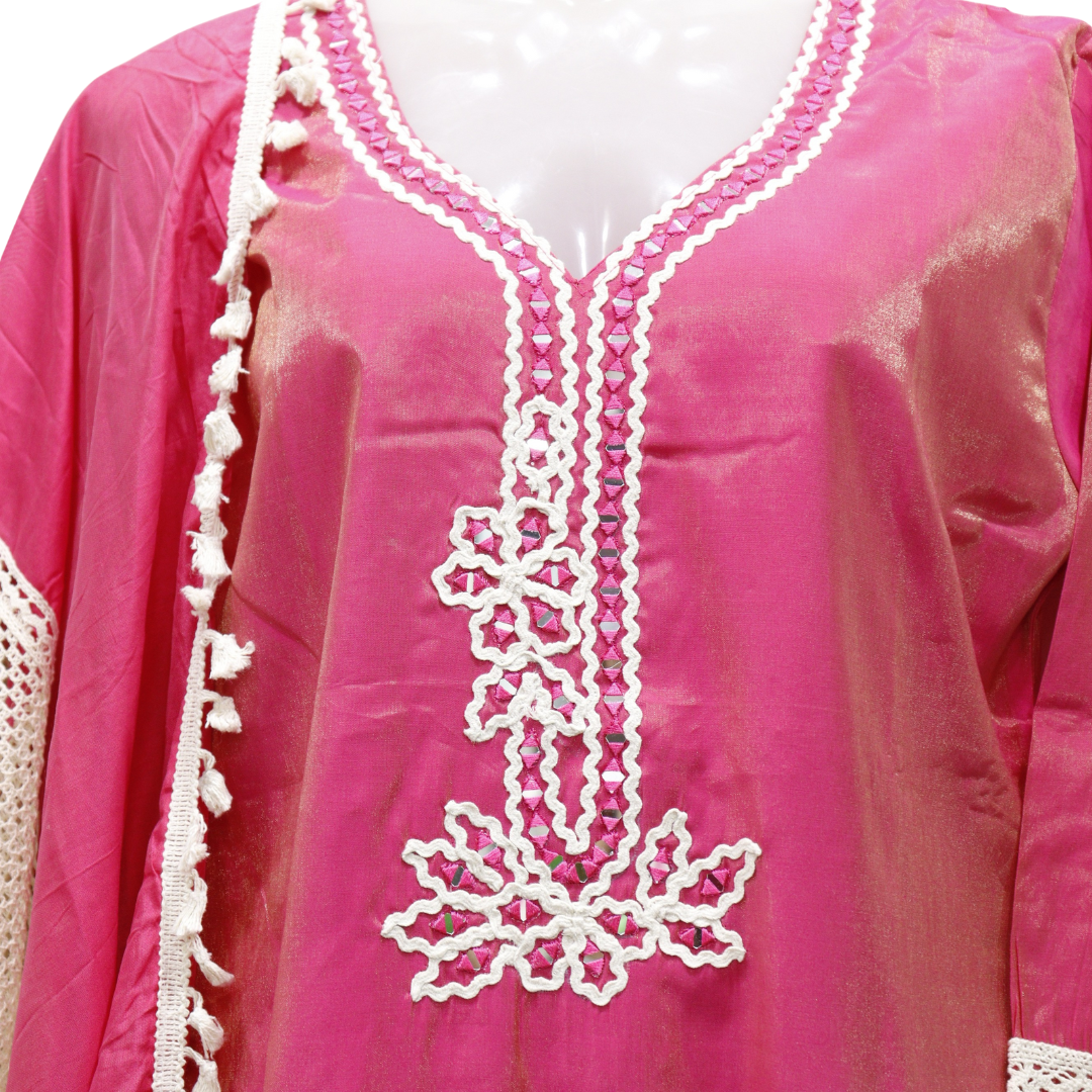 Pink traditional outfit with white embroidery on a white background. Best Selling Punjabi Shimmer Suit Set - Buy Online | M&Y Pehnava