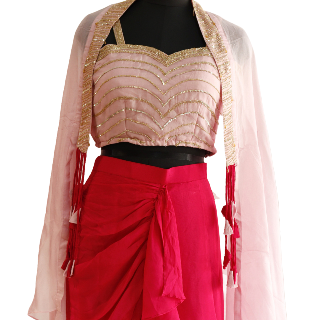 Pink Indo-Western 3 Piece Party Wear Set