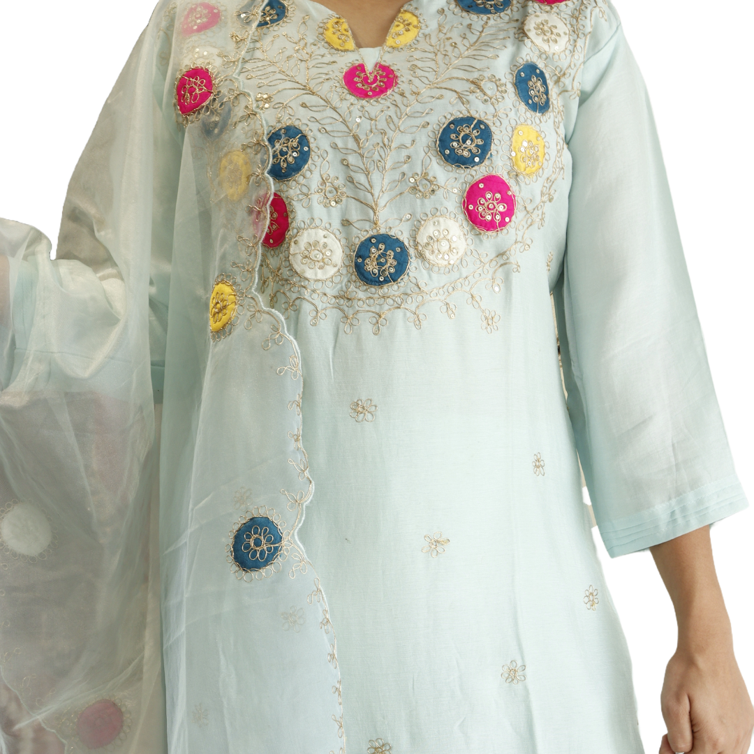 Powder Blue Cutwork Suit Set