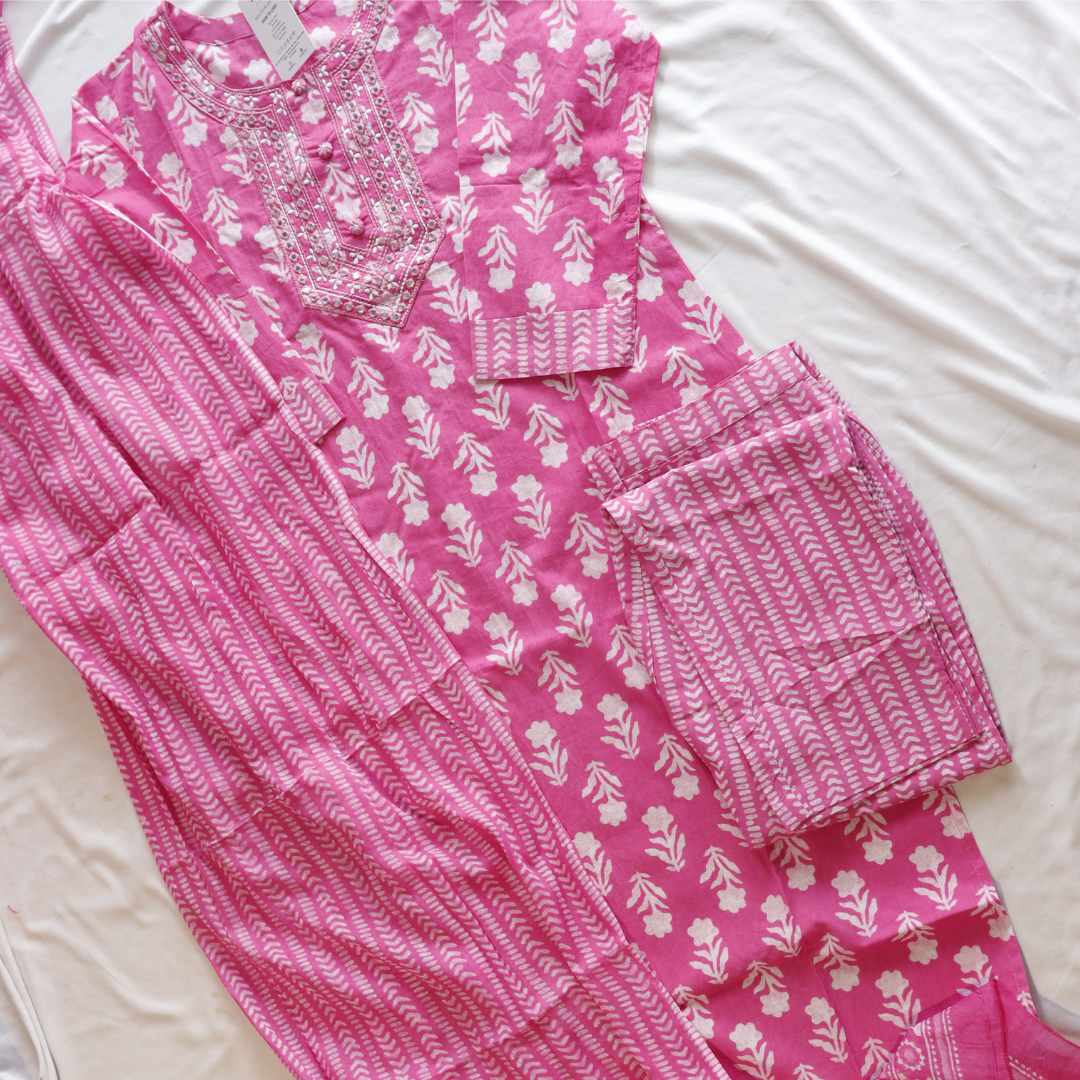 Pink Pure Cotton Suit Set