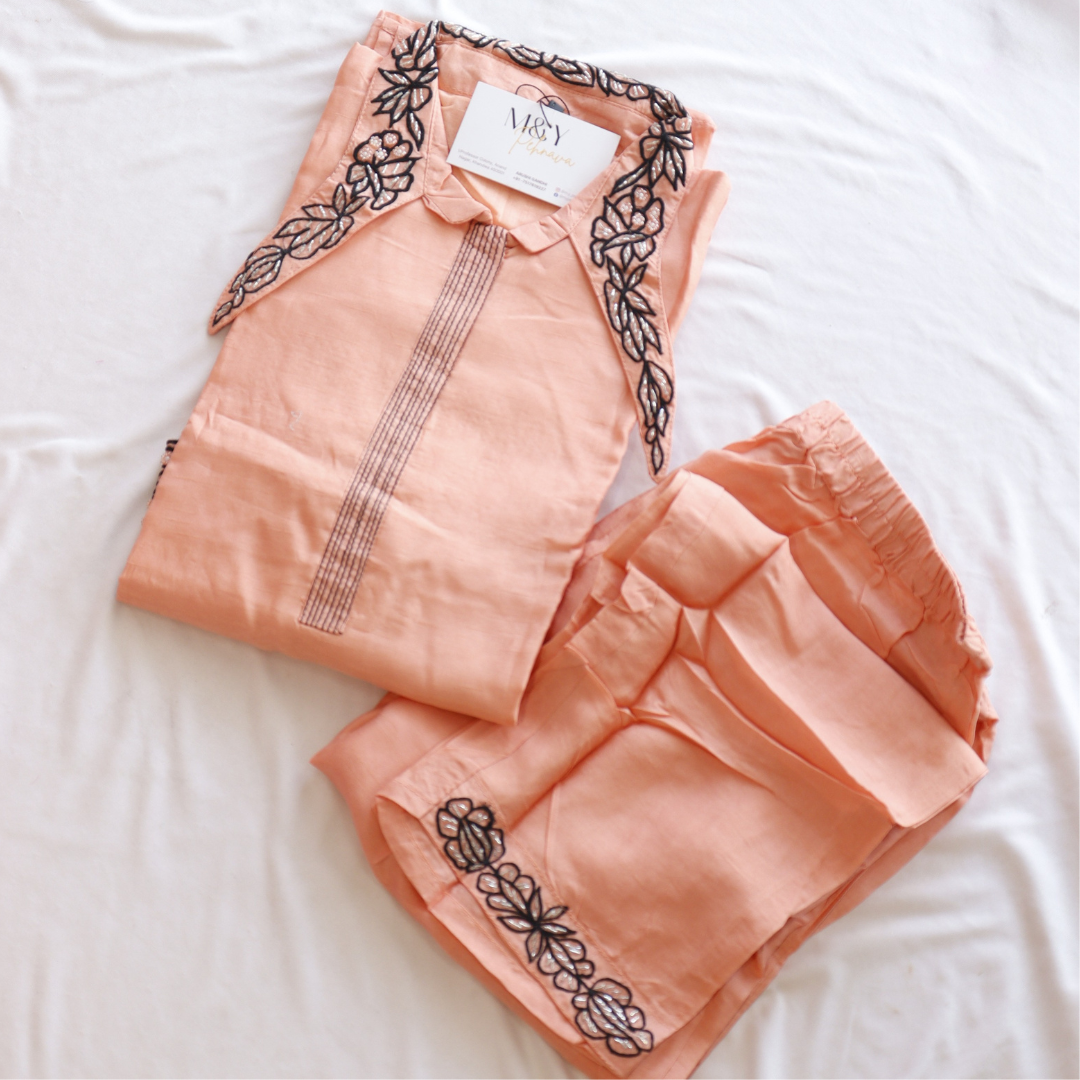 Peach Beads Work Co-Ord Set