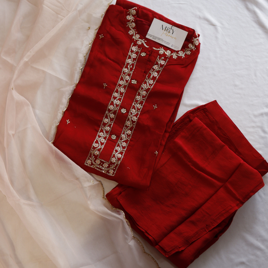 Red with peach Dupatta Suit Set