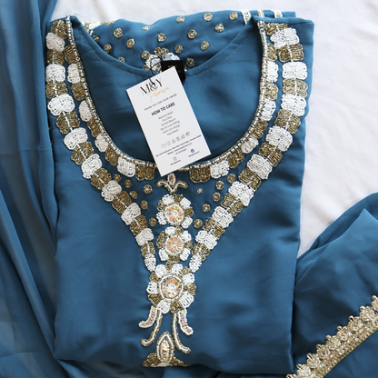 Teal Blue Party Wear Dhoti Suit Set