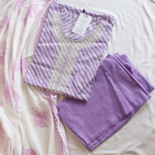 Lavender Leheriya Cotton Suit Set