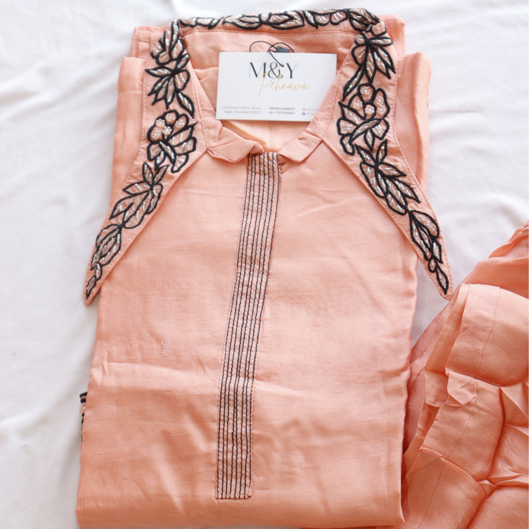 Peach Beads Work Co-Ord Set