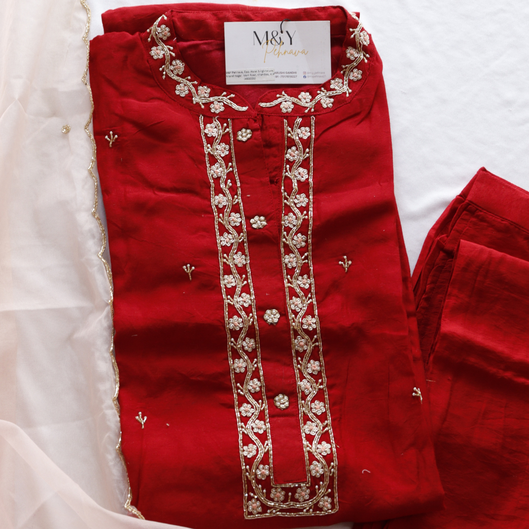 Red with peach Dupatta Suit Set