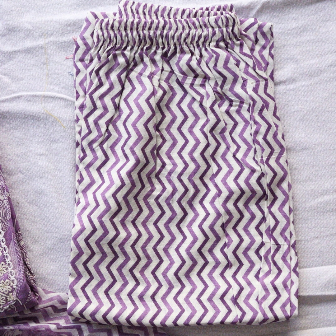 Purple Frock Style Cotton Suit Set