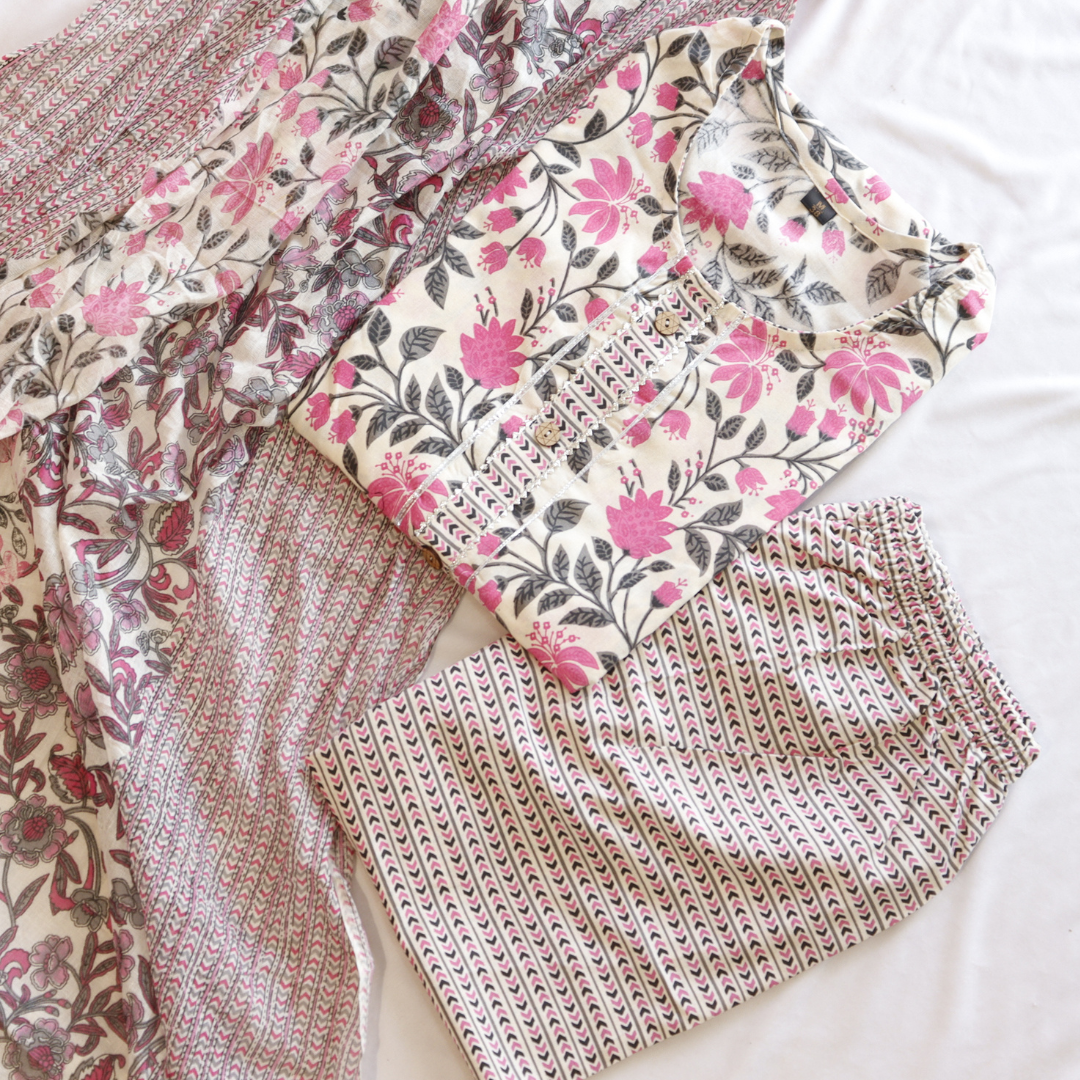 Floral Print Cotton Suit Set