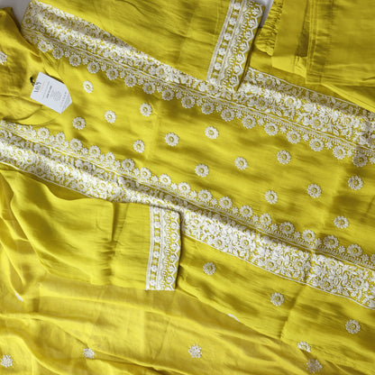 Yellow Embroidered Silk Suit Set