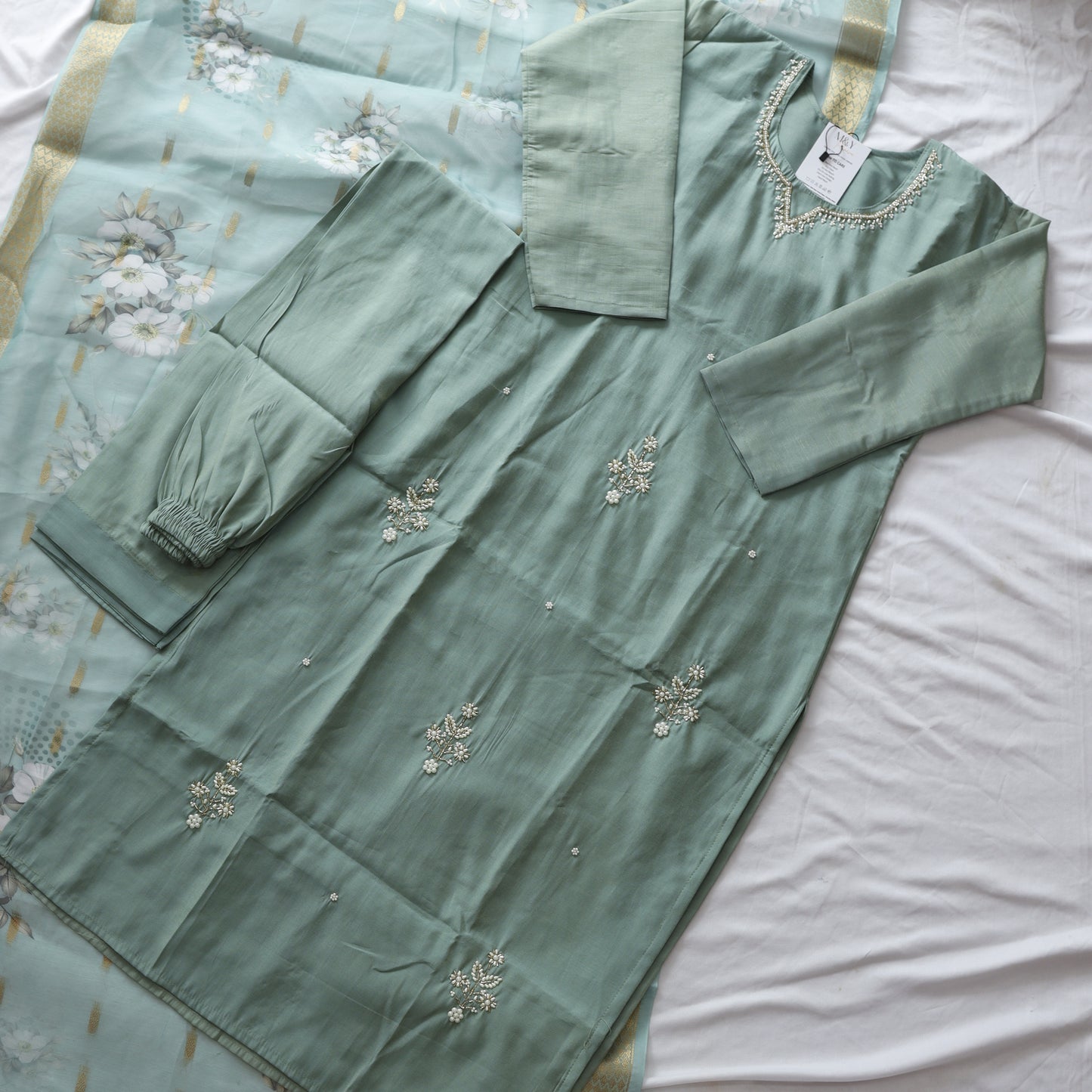 Pastel Green HandWork Suit Set