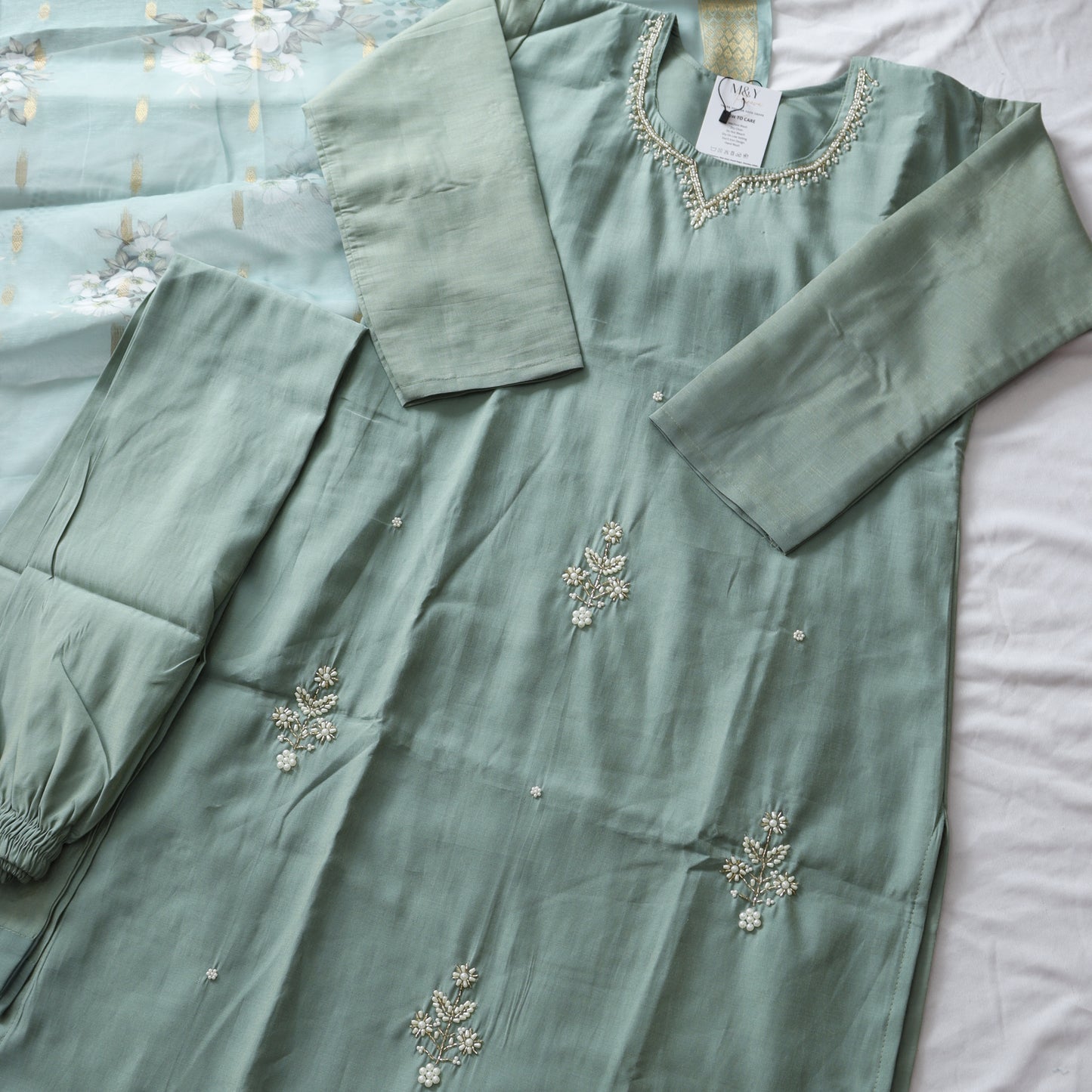 Pastel Green HandWork Suit Set