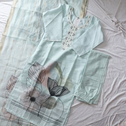Pastel Digital Printed Silk Suit Set