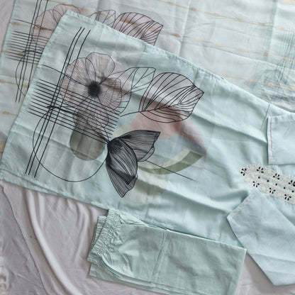 Pastel Digital Printed Silk Suit Set