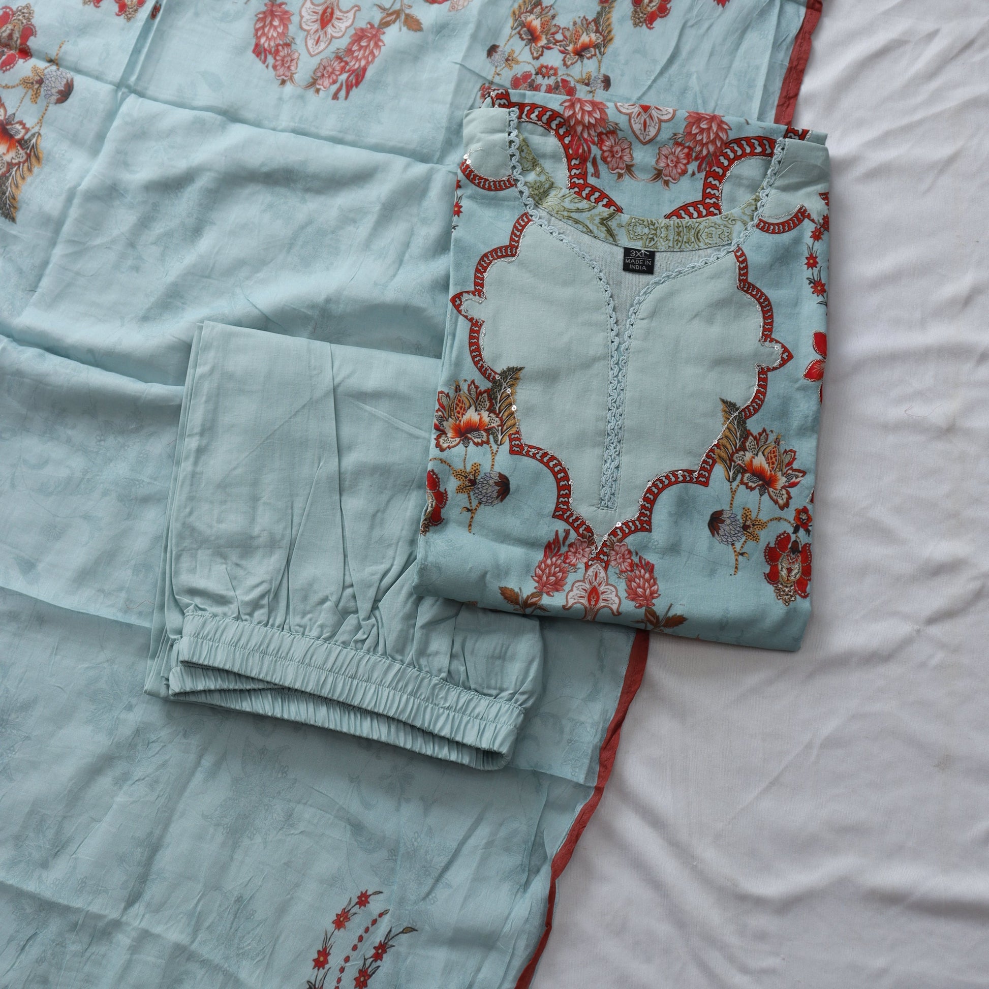 Digital Print Mul Cotton Suit Set with hand embroidery