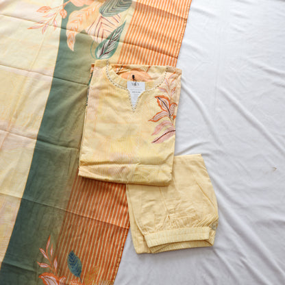 Digital Print Mul Cotton Suit Set with hand embroidery