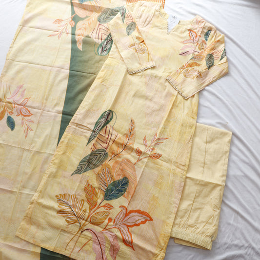 Digital Print Mul Cotton Suit Set with hand embroidery